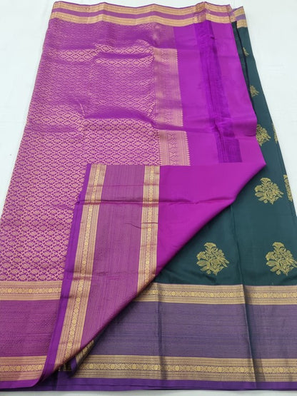 Royal Purple And Royal Purple Kanchipuram Pure Silk Saree With Handloom – Kanchipuram Lakshaya Silks