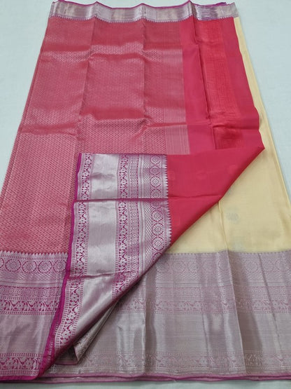 Rose Pink And Rose Pink Kanchipuram Pure Silk Saree With Handloom – Kanchipuram Lakshaya Silks