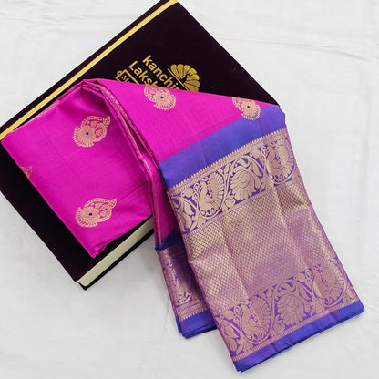 Bright Pink And Bright Pink Kanchipuram Pure Silk Saree With Handloom – Kanchipuram Lakshaya Silks