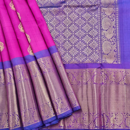 Bright Pink And Bright Pink Kanchipuram Pure Silk Saree With Handloom – Kanchipuram Lakshaya Silks