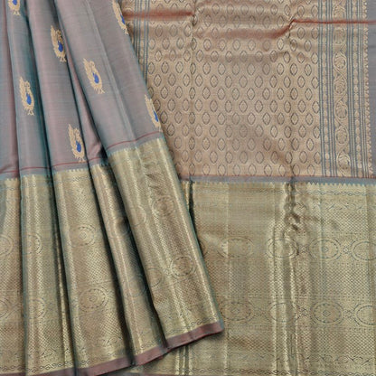 Steel Grey Blue Kanchipuram Pure Silk Saree – Kanchipuram Lakshaya Silks