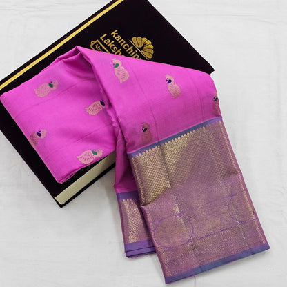 Bright Pink And Bright Pink Kanchipuram Pure Silk Saree With Kanchipuram Silk Handloom – Kanchipuram Lakshaya Silks