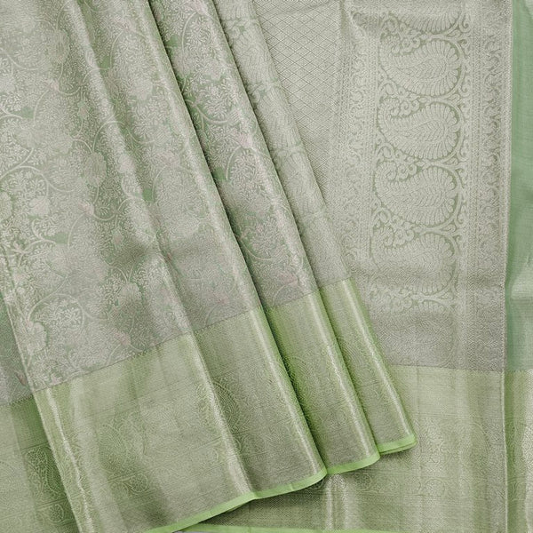 Teal And Cream Kanchipuram Pure Silk Sarees