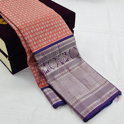 Purple And Blue Kanchipuram Pure Silk Saree With Traditional Motif – Kanchipuram Lakshaya Silks