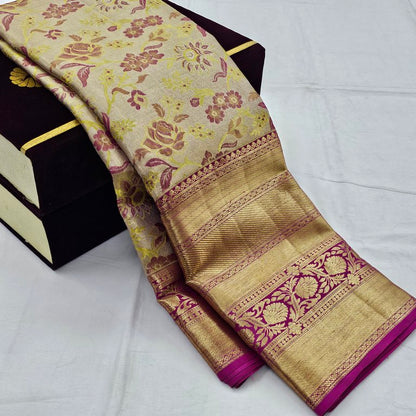 Soft Pastel And Elegant Floral Kanchipuram Pure Silk Sarees – Kanchipuram Lakshaya Silks