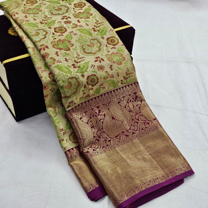 Pastel Green and Multicolour Kanchipuram Pure Silk Saree – Kanchipuram Lakshaya Silks
