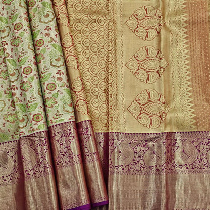Pastel Green and Multicolour Kanchipuram Pure Silk Saree – Kanchipuram Lakshaya Silks