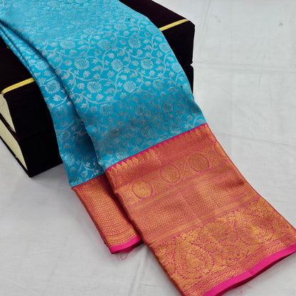 Turquoise Blue And Magenta Pink Kanchipuram Pure Silk Sarees – Kanchipuram Lakshaya Silks