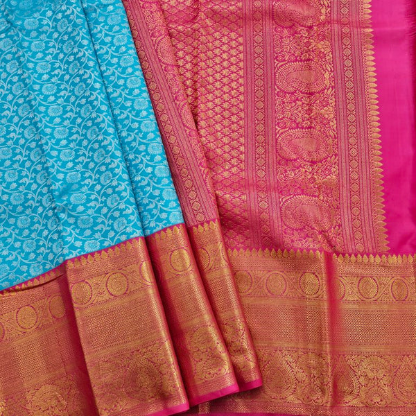 Turquoise Blue And Magenta Pink Kanchipuram Pure Silk Sarees