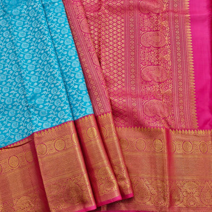 Turquoise Blue And Magenta Pink Kanchipuram Pure Silk Sarees – Kanchipuram Lakshaya Silks