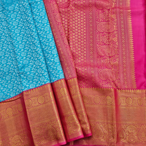 Turquoise Blue And Magenta Pink Kanchipuram Pure Silk Sarees – Kanchipuram Lakshaya Silks