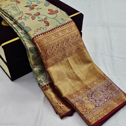 Soft Pastel And Artistic Multicolour Kanchipuram Pure Silk Saree – Kanchipuram Lakshaya Silks