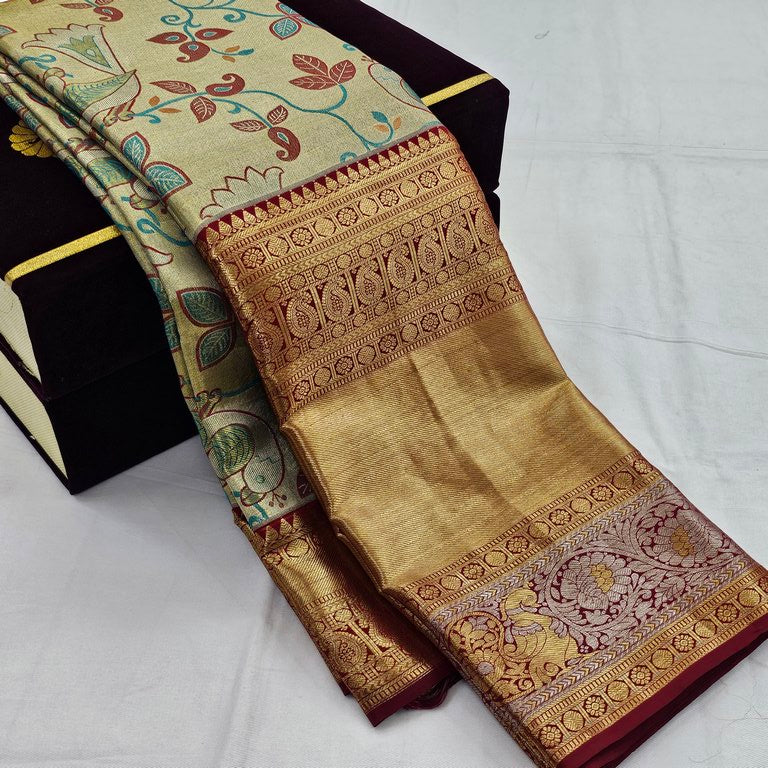 Kanchipuram Traditional Pure Handloom tissue Silk Saree 035
