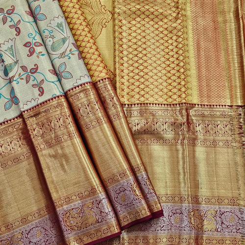 Soft Pastel And Artistic Multicolour Kanchipuram Pure Silk Saree – Kanchipuram Lakshaya Silks