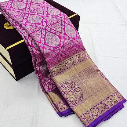 Royal Purple And Antique Gold Kanchipuram Pure Silk Sarees – Kanchipuram Lakshaya Silks