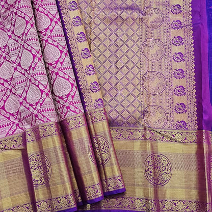 Royal Purple And Antique Gold Kanchipuram Pure Silk Sarees – Kanchipuram Lakshaya Silks