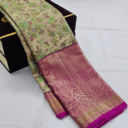 Kanchipuram Traditional Pure Handloom korvai Tissue Silk Saree 019