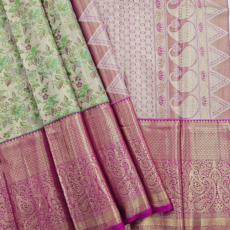 Kanchipuram Traditional Pure Handloom korvai Tissue Silk Saree 019