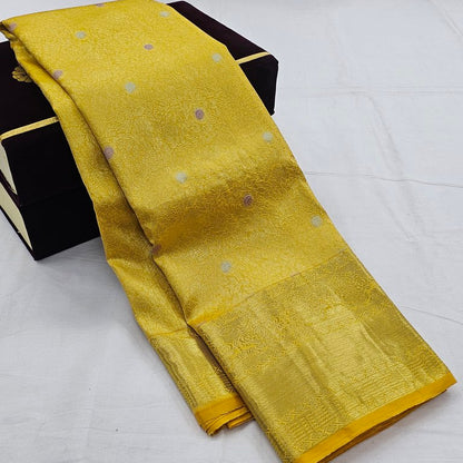 Golden Yellow Kanchipuram Pure Silk Saree – Kanchipuram Lakshaya Silks
