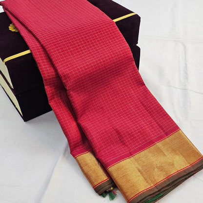 Bridal Pinkish-Red Kanchipuram Pure Silk Saree – Kanchipuram Lakshaya Silks