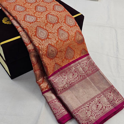 Cream And Pink Kanchipuram Pure Silk Saree 017 – Kanchipuram Lakshaya Silks