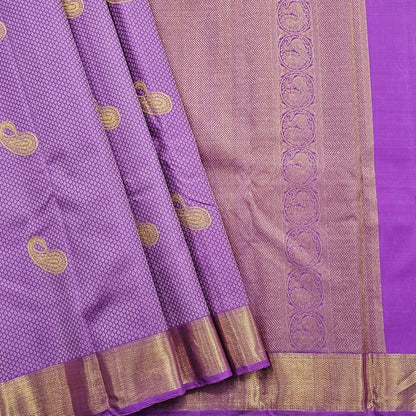 Purple And Gold Kanchipuram Pure Silk Saree With Paisley Motif – Kanchipuram Lakshaya Silks