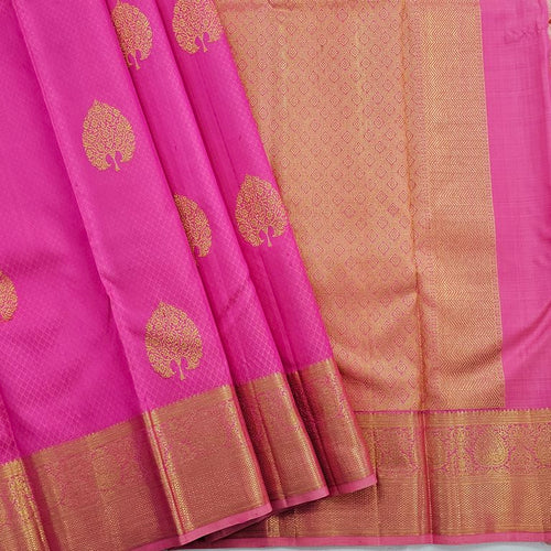 Pink And Gold Kanchipuram Pure Silk Saree With Embroidered Leaf Motif – Kanchipuram Lakshaya Silks