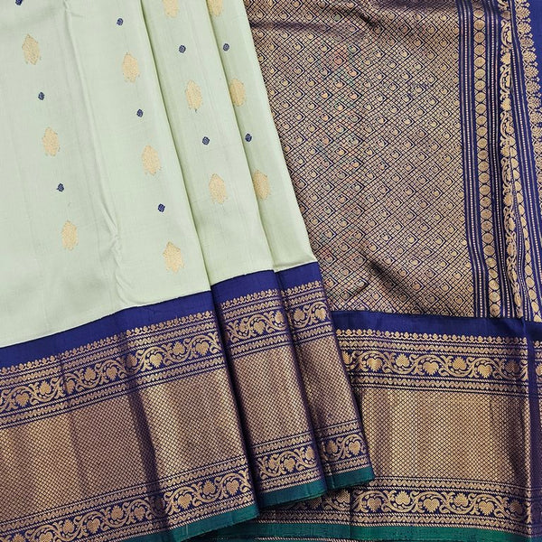 Pista Green And Navy Blue Kanchipuram Pure Silk Saree