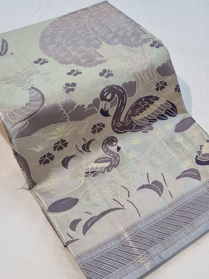 Purple And Green Kanchipuram Pure Silk Saree With Floral Design – Kanchipuram Lakshaya Silks