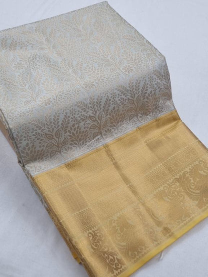 Yellow And Gold Kanchipuram Pure Silk Saree With Lace – Kanchipuram Lakshaya Silks