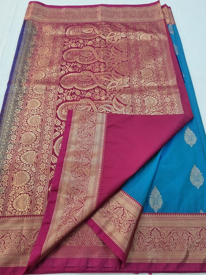 Cream And Pink Kanchipuram Pure Silk Sarees