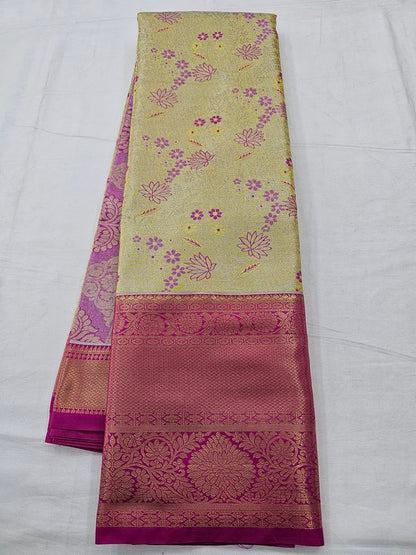 Pink And White Kanchipuram Pure Silk Saree With Floral – Kanchipuram Lakshaya Silks