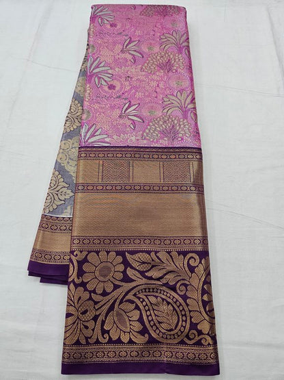 Pink And Purple Kanchipuram Pure Silk Saree With Rich Pallu – Kanchipuram Lakshaya Silks