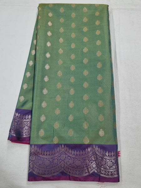 Kanchipuram Blended Trendy Fancy Gold And Purple Pure Silk Saree 440