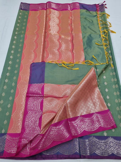 Kanchipuram Blended Trendy Fancy Gold And Purple Pure Silk Saree 440 – Kanchipuram Lakshaya Silks