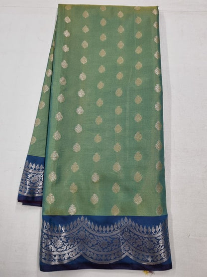 Green And Blue Kanchipuram Pure Silk Saree With Floral Buta – Kanchipuram Lakshaya Silks