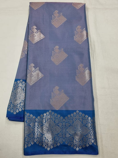 Blue And Purple Kanchipuram Pure Silk Saree With Diamond Pattern – Kanchipuram Lakshaya Silks
