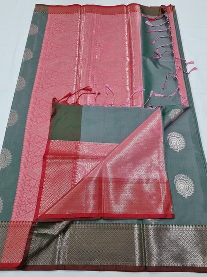Pure Silk Kanchipuram Blended Trendy Fancy Saree With White Border – Kanchipuram Lakshaya Silks