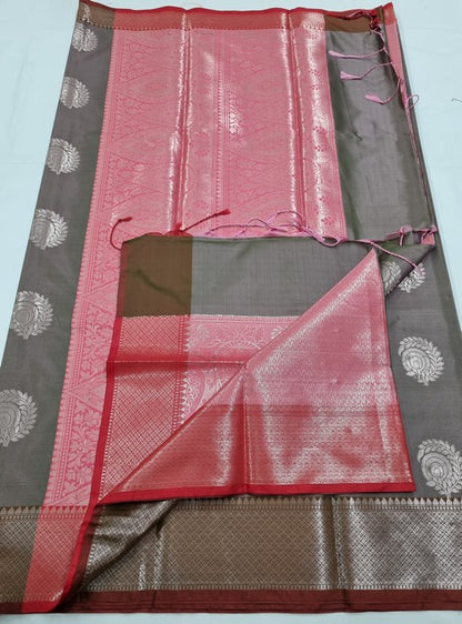 Grey And Pink Kanchipuram Pure Silk Sarees – Kanchipuram Lakshaya Silks