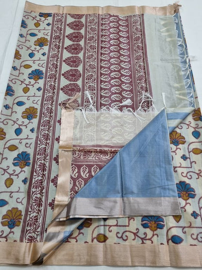 Blue And Beige Kanchipuram Pure Silk Sarees – Kanchipuram Lakshaya Silks