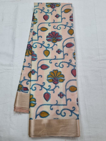 Kanchipuram Pure Silk Sarees - Floral Design On Tan Background And White Floral Pallu