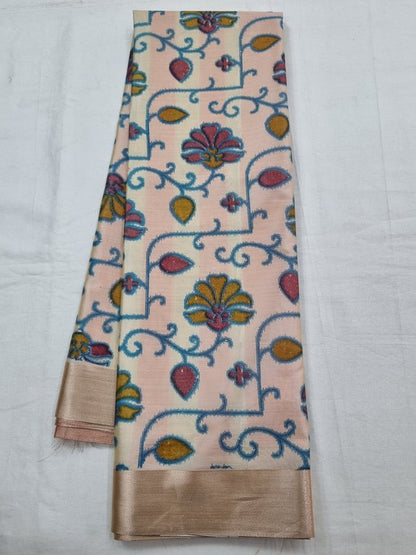Kanchipuram Pure Silk Sarees - Floral Design On Tan Background And White Floral Pallu – Kanchipuram Lakshaya Silks