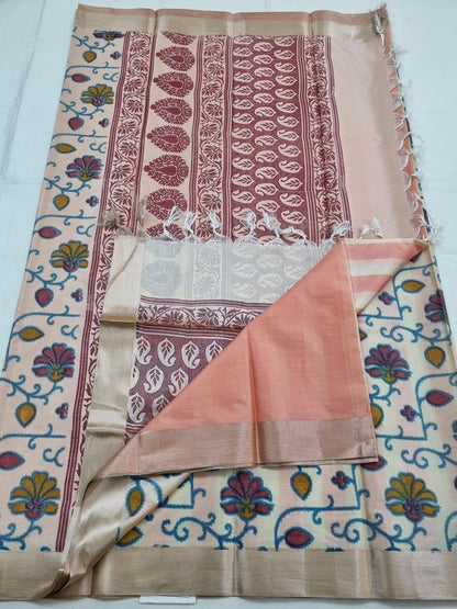 Kanchipuram Pure Silk Sarees - Floral Design On Tan Background And White Floral Pallu – Kanchipuram Lakshaya Silks