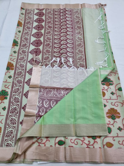 Green And Beige Kanchipuram Pure Silk Saree With Peacock Motif – Kanchipuram Lakshaya Silks