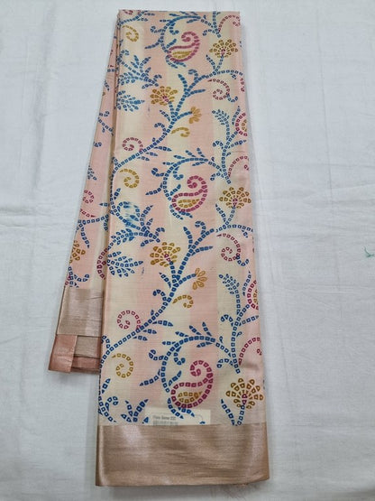 Cream And Blue Kanchipuram Pure Silk Saree With Floral Pattern – Kanchipuram Lakshaya Silks