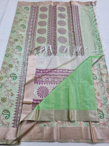 Cream And Yellow Kanchipuram Pure Silk Saree With Floral Motif – Kanchipuram Lakshaya Silks
