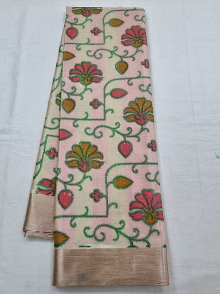 Pink And Orange Kanchipuram Pure Silk Saree With Floral Buta