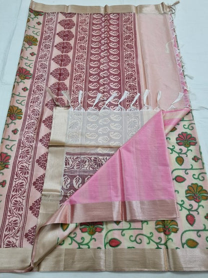 Pink And Orange Kanchipuram Pure Silk Saree With Floral Buta – Kanchipuram Lakshaya Silks