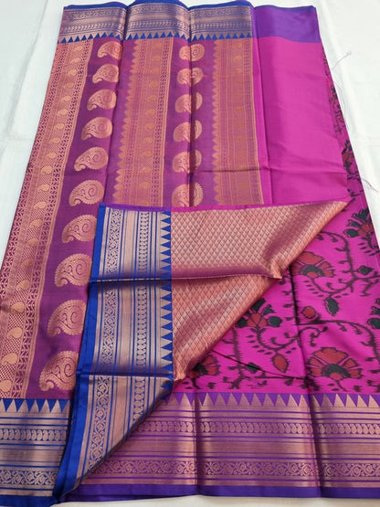Red And Black Kanchipuram Pure Silk Saree With Paisley Motif – Kanchipuram Lakshaya Silks