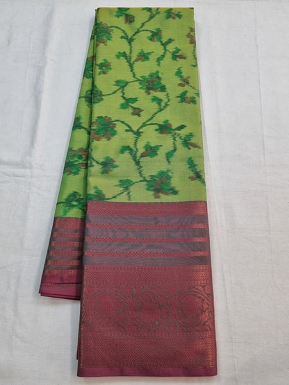 Red And Green Kanchipuram Pure Silk Saree With Floral Buta – Kanchipuram Lakshaya Silks